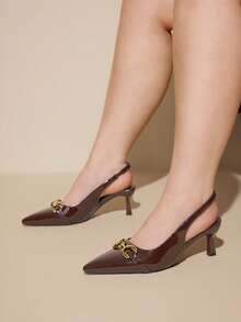 CUCCOO CURVES Women Shoes Women's Pointed Buckle Design Everyday Versatile Fashion Wide Last High Heels - Coffee Brown - View 1