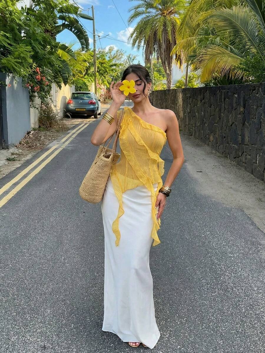 Firerie 女士不对称荷叶边无袖上衣，浪漫水母下摆不规则设计，适合约会之夜、波西米亚海滩度假、乡村音乐节、秋季、可爱风、仙女风、冬季、乡村音乐节、度假、春夏、优雅、通勤、约会、派对、音乐节、婚礼季、毕业典礼、演出、工作、返校、度假、波西米亚风、海滩等场合。