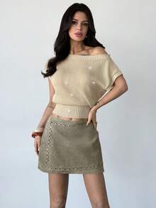 Firerie Áo len nữ đính sequin lệch vai, áo len sequin gợi cảm dự tiệc, áo len xuyên thấu, áo len nữ tối giản, thích hợp cho mùa xuân/hè/thu, thanh lịch, đi làm, hẹn hò, dự tiệc, lễ hội âm nhạc, hòa nhạc, trang phục công sở, tựu trường, tiệc thường niên, sinh nhật nữ. - Màu be - Xem 9