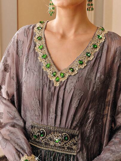 Anewsta 女士新款宽松优雅奢华串珠亮片A字型长款婚纱