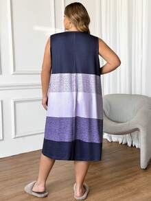 SHEIN CURVE+ 大码女式休闲撞色圆领无袖连衣裙 - 彩色 - 查看 2