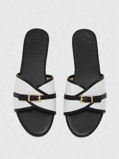 CUCCOO BIZCHIC Outdoor Women's New Flat-Soled Sandals For Women, Brown One-Word With Buckle Round Head Cool Slippers For Women, Thick-Soled Casual Versatile Large And Small Size Women's Shoes For Outer Wear