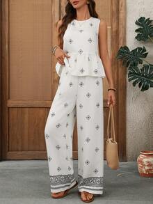 EMERY ROSE Damen Urlaubs-Lässig Geometrisches Muster Trägerhemd und Hose 2-teiliges Set - Verschiedenfarbig - Übersicht 9