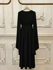 GlowEve Women's Elegant Split Sleeve Glittering Floral Lace Trim Dress With Tie Waist Fall Cloth - Black - View 2