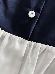 Franclia Women's New Turndown Collar 2 In 1 Shirt + Wide Leg Pants 2 Pieces Set, Suitable For Office Commute Chic Outfit - Navy Blue - View 3