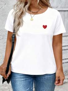 EMERY ROSE 女士春夏新款心形墨渍印花圆领短袖休闲百搭加大码T恤 - 白色 - 查看 3