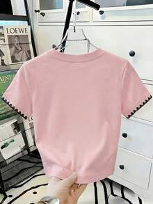 Resyla Slogan & Cartoon Graphic Contrast Trim Tee - Pink - View 2