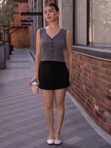 Andrea Bello Women's V-Neck Sleeveless Fitted Street Casual Vest Jacket Women Coats - White - View 6