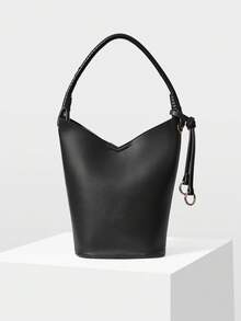 MOTF 女士单肩包，精致简约的水桶包。 - 黑色 - 查看 3