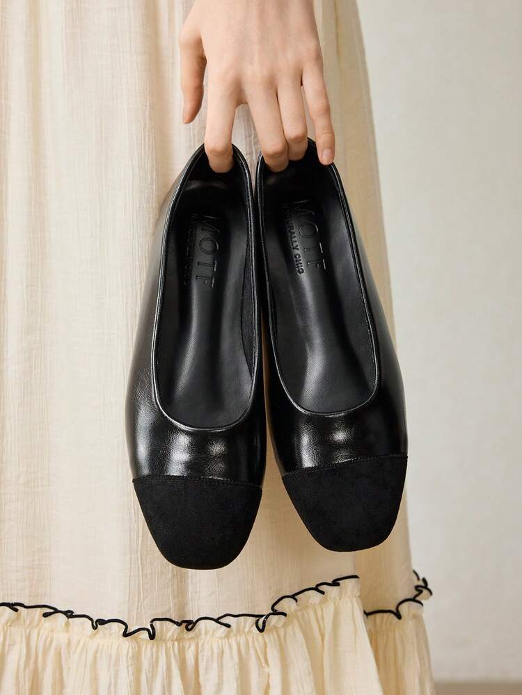 WOMEN CONTRAST PU LEATHER SQUARE TOE FLATS FOR CHRISTMAS VALENTINE'S DAY SPRING SHOES