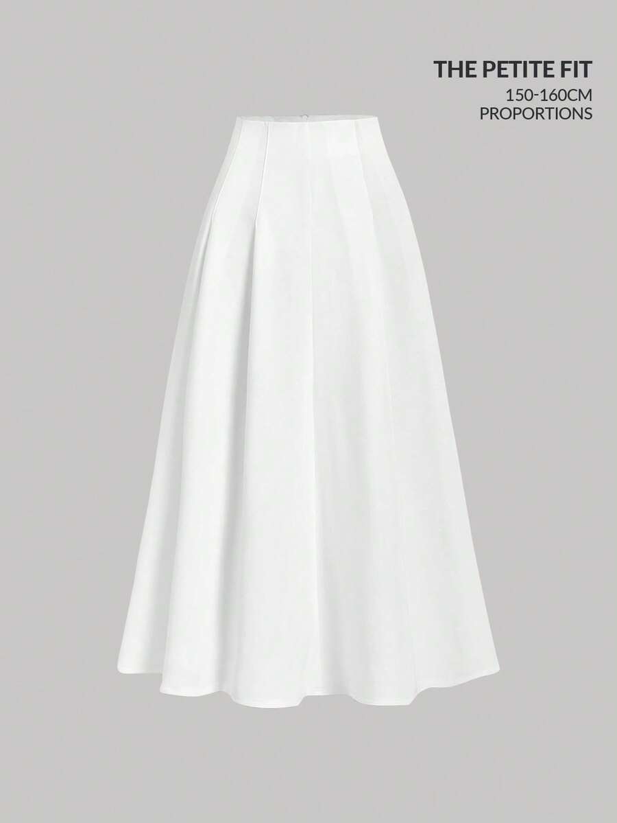 SHEIN MOD Petite Solid High Waist Topstitch Fold Pleated Flare White Skirt - White - View 1