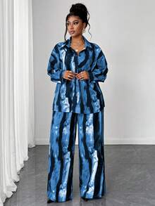 Maweii Bộ đồ 2 mảnh cỡ lớn dành cho nữ: Áo khoác cardigan dài tay họa tiết nhuộm tie-dye và quần cạp chun, phù hợp cho mùa xuân/thu, mặc thường ngày/công sở/đi làm. Bộ đồ phối hợp 2 mảnh dành cho nữ. - Nhiều màu - Xem 7