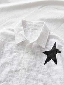 AXEPEAK Men's Pentagram Pattern Short Sleeve Casual Single-Breasted Shirt - White - View 3