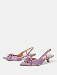 CUCCOO HITCHD Women's Pointed Toe Kitten Heel Rhinestone Floral Satin Comfortable Elegant Pumps, Suitable For Spring/Summer, Weddings, Parties, Formal Occasions - Dusty Purple - View 3