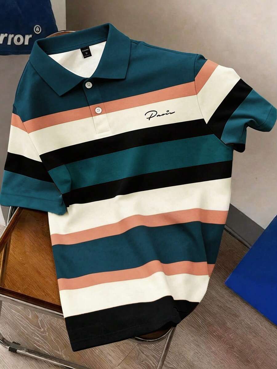 Manfinity Joysei 大码男式条纹短袖休闲/商务 Polo 衫 - 彩色 - 查看 1