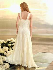 MOTF PREMIUM VESTIDO DE MUJER CON CINTURA DE ENCAJE Y VOLANTES EN EL BAJO, PRIMAVERA/VERANO - Albaricoque - Ver 8