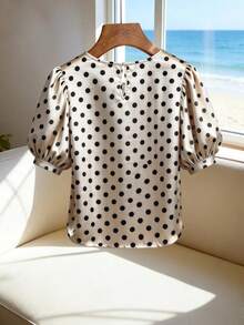 Franclia 女士优雅波点印花串珠花瓣袖衬衫，夏季 - 杏色 - 查看 2