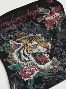 ROMWE Grunge Punk Women's Tiger Letter Print Bandeau Crop Top, Fitted & Versatile For Daily Wear - Black - View 3