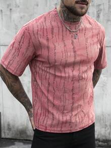 SLATEMANN Men's Casual Distressed Round Neck Short Sleeve T-Shirt - Red - View 3