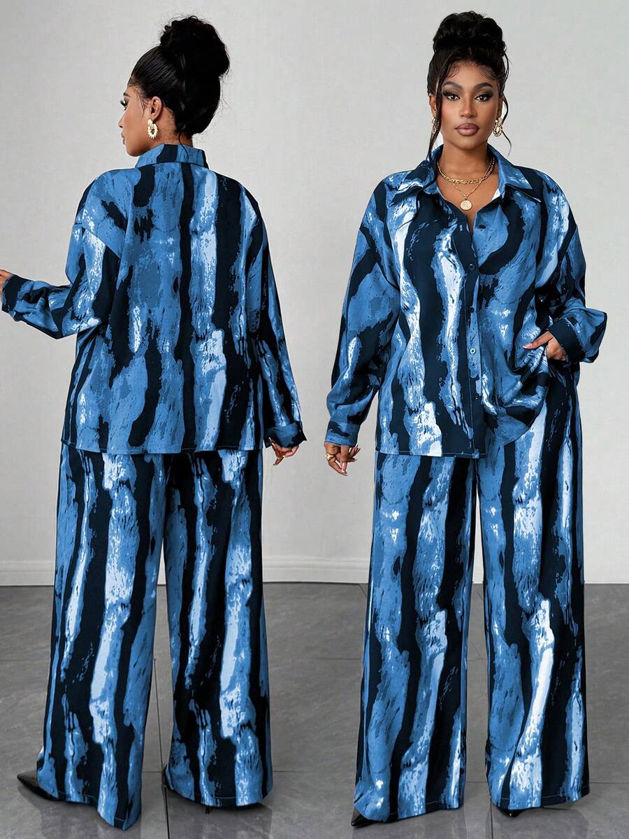 Maweii Bộ đồ 2 mảnh cỡ lớn dành cho nữ: Áo khoác cardigan dài tay họa tiết nhuộm tie-dye và quần cạp chun, phù hợp cho mùa xuân/thu, mặc thường ngày/công sở/đi làm. Bộ đồ phối hợp 2 mảnh dành cho nữ. - Nhiều màu - Xem 1