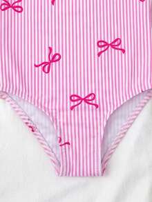 Emery Rose Kids Emery Rose Kids Young Girl Striped Bow & 3D Flower One-Piece Swimwear Toddler Girl Swim Suit Beach Outfit For Girls Toddler Beach Wear Young Girl Swimwear Bathing Suit - Pink - View 6