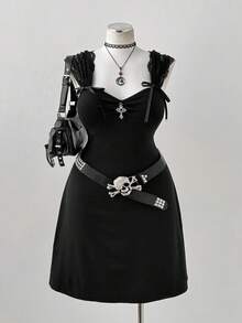 Sunspun Đầm chữ A ôm sát, chất liệu dệt kim co giãn, ren tối màu. - màu đen - Xem 5