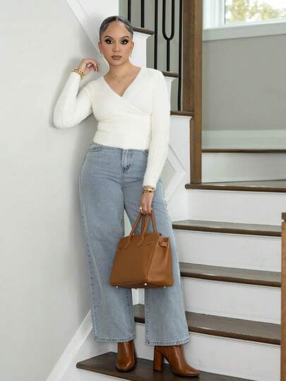 Melissa Matos 女士纯色简约露肩长袖毛衣，日常穿着