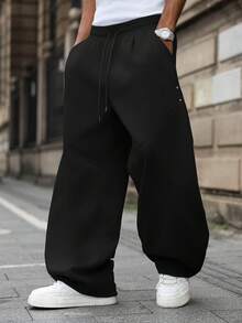 PAVTROS Plus Size Men's Drawstring Waist Pockets Casual Loose Fit Sweatpants, Versatile For Daily Wear - Black - View 1