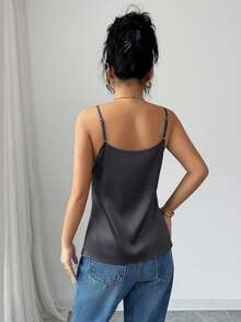 Rafferiza Women's Elegant Lace Satin Camisole In Black - Dark Grey - View 2