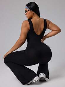 Rhythm Era Women's Solid Color Round Neck Casual Sleeveless Flared Sports Jumpsuit - Black - View 5
