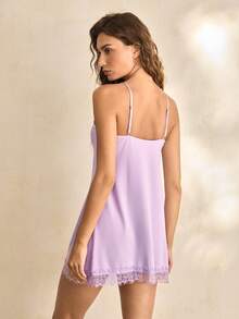 Charlaine Women's Lace Trim Spaghetti Strap Sexy Mini Nightgown - Mauve Purple - View 3