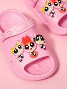 THE POWERPUFF GIRLS X SHEIN Dép lê trẻ em màu hồng hoạt hình dễ thương cho bé gái, có độ bám tốt, nhanh khô, chất liệu EVA nhẹ và bền, thích hợp sử dụng trong nhà, phòng tắm, sân chơi, hồ bơi, bãi biển, trong nhà và ngoài trời. Họa tiết Hoa, Bong bóng và Hoa mao lương. - Màu Hồng baby - Xem 3