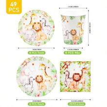 丛林四动物一次性餐盘、餐巾纸和杯子套装，可供8位客人使用。这款一次性派对套装（包括餐盘、餐巾纸和杯子）非常适合生日派对、婚礼和家庭野餐。 - 查看 6