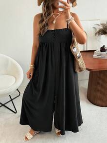 Ceyna Bộ áo liền quần cỡ lớn dáng rộng, màu trơn, kiểu dáng thường ngày - màu đen - Xem 6
