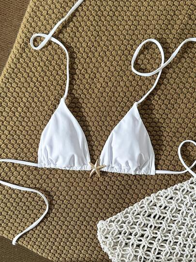 Swim Chiccia Swim Chicsea-D Women's Solid Color Halter Metal Decor Bikini Top, Spring/Summer