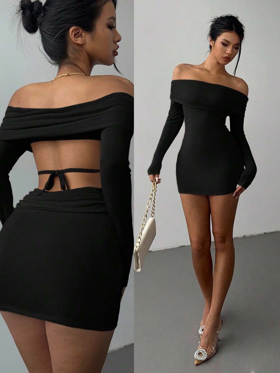 Aloruh 女士性感露肩露背系带紧身迷你连衣裙，非常适合派对