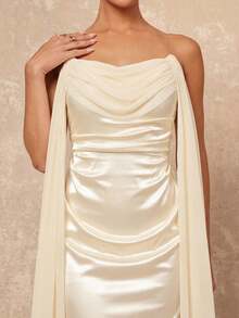 Lumalex Spring Summer Glossy Satin & Draped Mesh Splice Strapless Ruched Waist Mermaid Dress For Women Perfect For Summer  Spring-Break Trips  Cruises  Beach Weekends  Vacations  Parties  Date Nights  Weddings  Proms  Banquets  Birthdays  Carnivals  Festivals And Other Holiday Events. Neo-Girly Charm  Boho-Casual Flair  Quiet Luxury  Business Chic  And Relaxed Vacay A Richly Layered  Glitter-Accented Style For Luxury Proms  Receptions  Banquets  Weddings  Raves  Festivals  Holiday Gatherings  And Outdoor Evening Occasions-Ideal Whenever You Need A Sophisticated Yet Striking Party Look Ivory Dresses Wedding Dresses Ruched Dresses Bridesmaid Dresses Milkmaid Dresses - Light Yellow - View 13