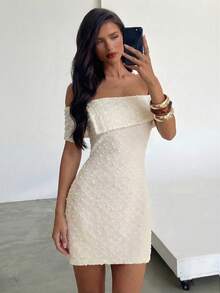 Aloruh Đầm dệt kim ren phối ren bất đối xứng thanh lịch dành cho nữ, vạt rộng, màu trơn, thích hợp cho kỳ nghỉ biển. - Màu be - Xem 7