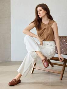 MOTF PREMIUM Sepatu wanita kasual dan nyaman serbaguna dengan sol datar dan ujung persegi berwarna cokelat baru. - Rust Brown - View 9