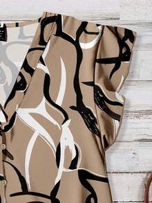 EMERY ROSE Casual Minimalist Vacation Bohemian Elegant Retro Abstract Striped Print Pattern, Beach Outfit, Vacation Outfit, Women's Summer Outfit, V-Neck Flutter Sleeve Women's Blouse - Multicolor - View 5