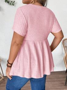 Plussiva 夏季穿搭，加大码孕妇粉色A字T恤，休闲日常风，加大码孕妇休闲纯色短袖上衣，夏季孕妇上衣，孕妇装，孕妇衬衫，加大码孕妇上衣，遮肚加大码娃娃衫，孕妇装，加大码孕妇装，加大码孕妇装，娃娃衫，加大码粉色娃娃衫，Zanzea加大码连衣裙，加大码孕妇上衣，粉色罗纹上衣，加大码女式上衣 - 淺粉色 - 查看 2