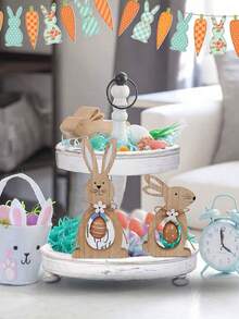 2PCS Set Cute Wooden Rabbit Egg Stackable Decor Indoor Home Party Joyful Spring Decoration Tabletop Ornament Shelf Sitter Mantel Decor For Easter Spring Celebration Holiday Festive Display - Easter Bunny Edition - View 4