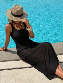 Livesso Đầm hai dây cổ chữ V sâu dành cho nữ, áo khoác ngoài đi biển bằng vải lưới xuyên thấu, đầm bơi thanh lịch, gợi cảm thường ngày. - màu đen - Xem 2