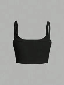 Slaydiva Spring/Summer New Casual Minimalist Thick Strap Camisole Cropped Top/Going Outfit/Y2k /Streetwear/Night Club/Sexy/Suitable For Summer/Back To School/Going Out/Hip-Hop/Clubs /Viral Internet-Famous Same Style/Milano Letter Graphic Real Rhinestone/Rhinestone Hotfix Craft Fashion Pieces - Black - View 3