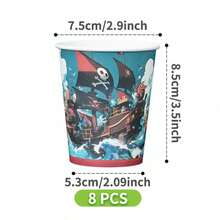 Sunset Pirate Ship Disposable Plates, Napkins And Cups Set, Serves 8 Guests. This Disposable Party Set (Including Plates, Napkins And Cups) Is Perfect For Birthday Parties, Weddings And Family Picnics. - View 6