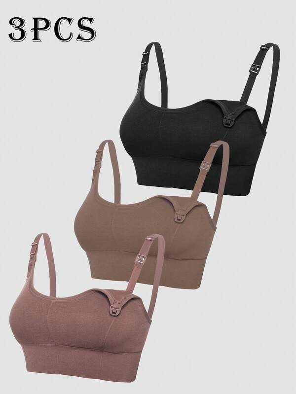 SHEIN Set de 2 sujetadores de maternidad minimalistas sin costuras, de unicolor y cómodos, de alta calidad y gran valor