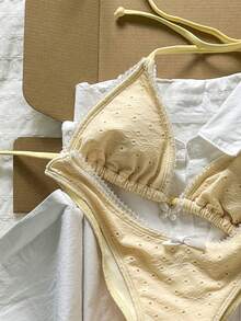 Swim Mod Women's Spring/Summer Jacquard Fabric Halter Butterfly Ruffle Bikini Set - Yellow - View 2