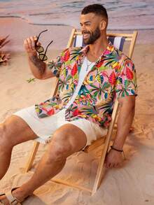 EASEVO Áo sơ mi nam tay ngắn in họa tiết, thích hợp cho kỳ nghỉ, tiệc tùng, đi biển. - Nhiều màu - Xem 2