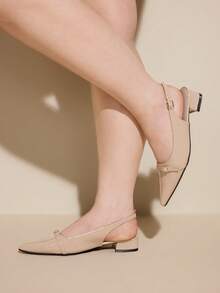 CUCCOO CURVES Women Shoes Women's Pointed Buckle Design Everyday Versatile Fashion Wide Last High Heels - Apricot - View 3