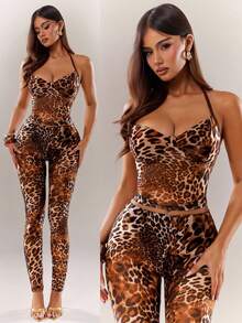 Radiana Bộ đồ hai mảnh gợi cảm độc đáo dành cho nữ, họa tiết da báo, gồm áo hai dây họa tiết da báo và quần legging bó sát, thích hợp cho buổi tối, tiệc tùng, cocktail, hòa nhạc, sinh nhật, hộp đêm, lễ hội, kỳ nghỉ, bãi biển. - Nhiều màu - Xem 7